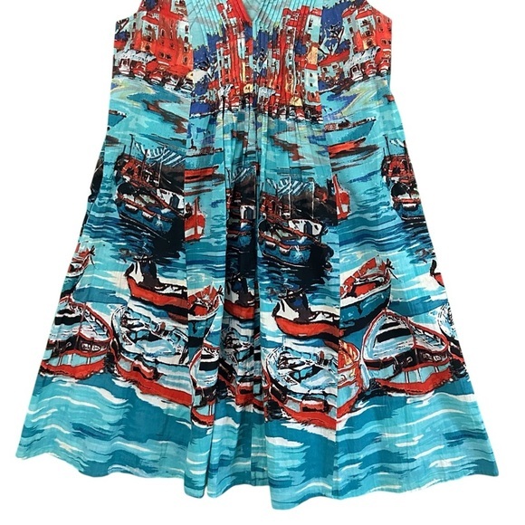 ORIENTQUE Australia‎ Womens Retro Boat Print Crinkle Cotton Dress Size Small - Picture 8 of 16